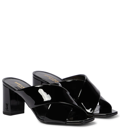 Saint Laurent Loulou 70 Patent Leather Sandals In Black