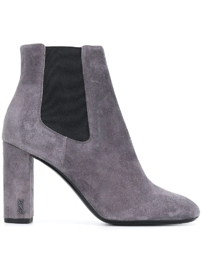 Saint Laurent Loulou 95 Suede Chelsea Ankle Boots In Grey