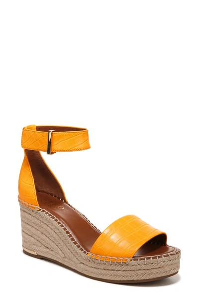 Franco Sarto Clemens Platform Wedge Sandal In Electric Orange Crocco Faux Leather