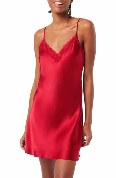Etam Milky Lace Trim Silk Chemise In Red