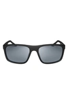 Nike Fire 58mm Polarized Rectangular Sunglasses In Matte Black/ Polar Grey