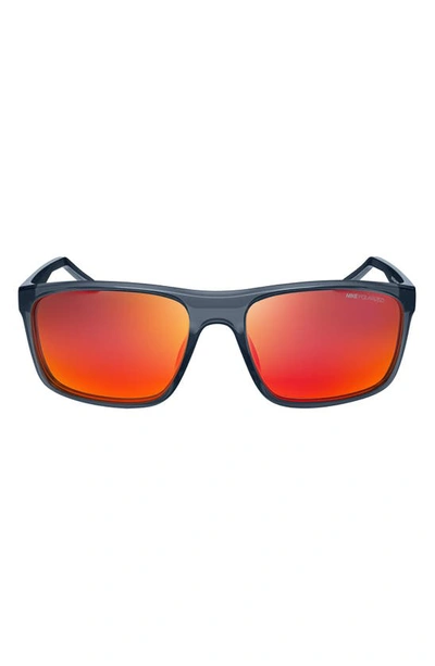 Nike Fire 58mm Polarized Rectangular Sunglasses In Dark Grey/ Polar Red Flash
