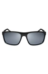 Nike Fire 58mm Polarized Rectangular Sunglasses In Black/ Polar Silver Flash