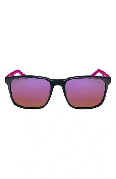 Nike Rave 57mm Polarized Square Sunglasses In Black/ Polar Pink Flash