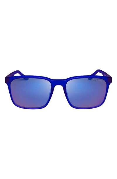 Nike Rave 57mm Polarized Square Sunglasses In Matte Blue/polar Fl