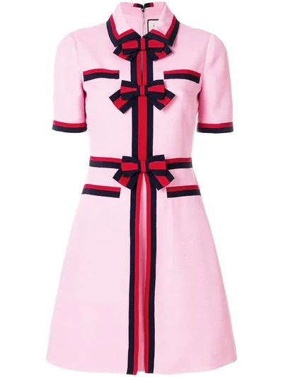 Gucci Web Stripe Bow Dress In Pink | ModeSens