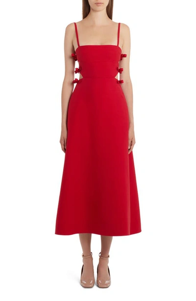 Valentino Bow-detailed Cutout Wool And Silk-blend Midi Dress In Red