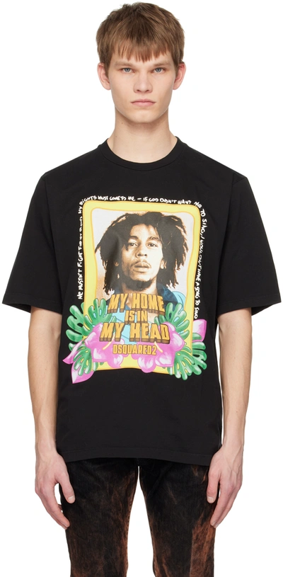 Dsquared2 Bob Marley Cotton Skater Fit-shirt In Black