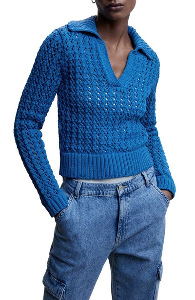 Mango Shirt Collar Sweater Blue