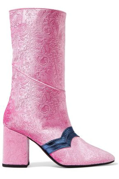 Mr By Man Repeller Woman Appliquéd Metallic Leather Boots Pink