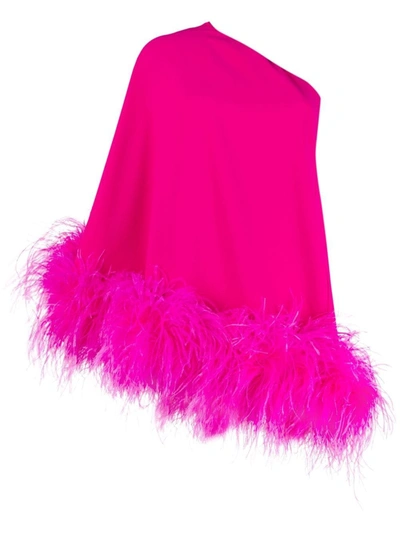 New Arrivals Feather-trim One-shoulder Dress In Hot Pink