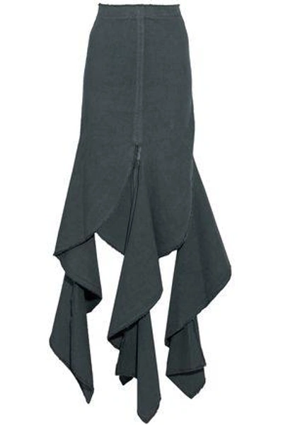 Jw Anderson Woman Ruffled Cotton-twill Skirt Dark Green