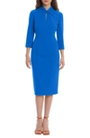 Donna Morgan Crepe Three-quarter Sleeve Sheath Dress In Ocean Blue