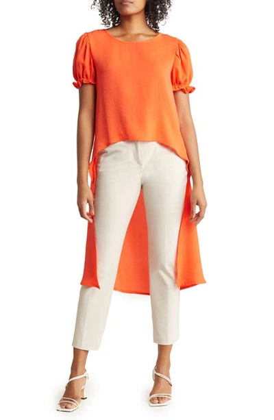 Patrizia Luca Short Sleeve High/low Tunic In Orange