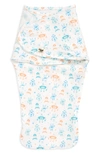 Norani Print Stretch Organic Cotton Swaddle Blanket In Blue/ Green