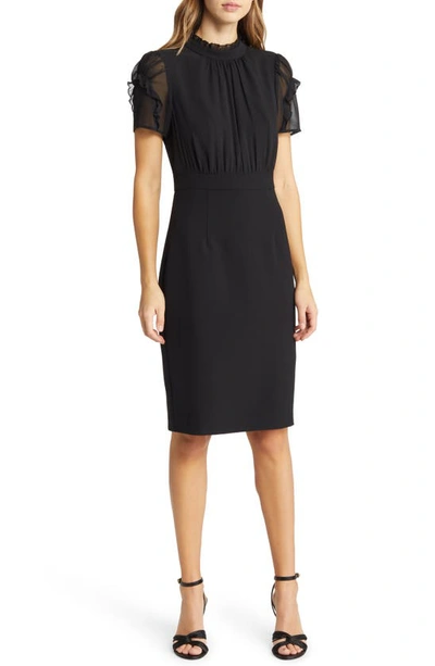 Vince Camuto Chiffon Sleeve Sheath Dress In Black