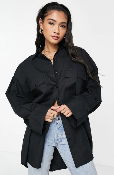 Asos Design Oversized Natural Beach Shirt In Black