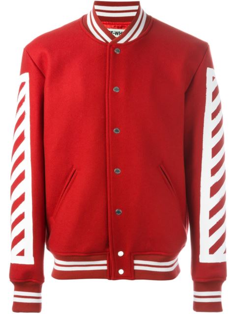 Off-white Logo-print Varsity Jacket In Red | ModeSens