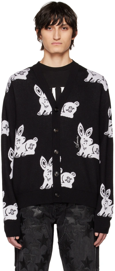 Amiri Black Rabbit Repeat Cardigan In Black / White-wool /