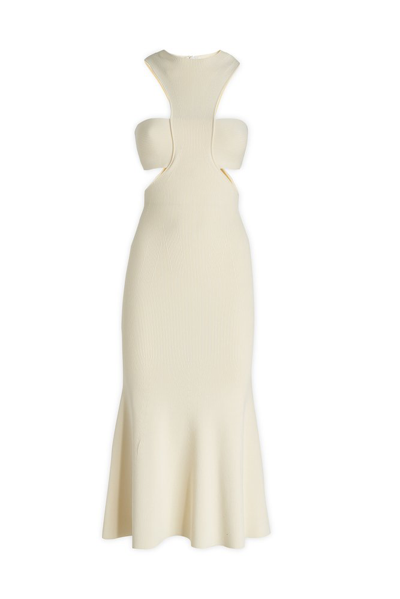 Alexander Mcqueen Off-white Slashed Harness Midi Dress In Cream