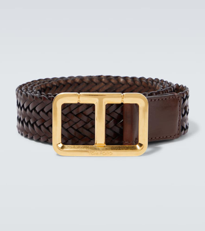 Tom Ford Interwoven Leather Belt In Brown