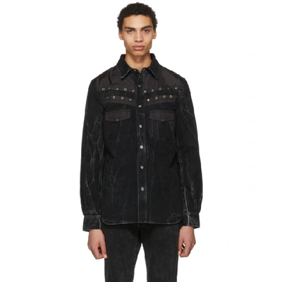 Givenchy Distressed Snap-front Pocket Shirt In Black/ Grey