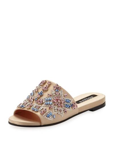 Rochas Embellished Satin Slide Sandals In Beige