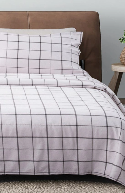 Woven & Weft Turkish Cotton Windowpane Printed Flannel Sheet Set In Windowpane - White / Grey