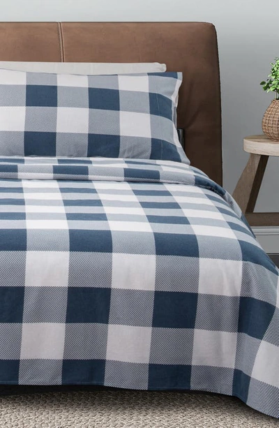 Woven & Weft Turkish Cotton Check Printed Flannel Sheet Set In Buffalo Check - Navy