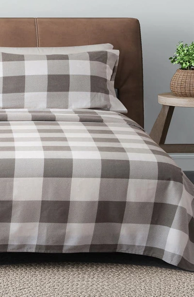 Woven & Weft Turkish Cotton Check Printed Flannel Sheet Set In Buffalo Check - Grey