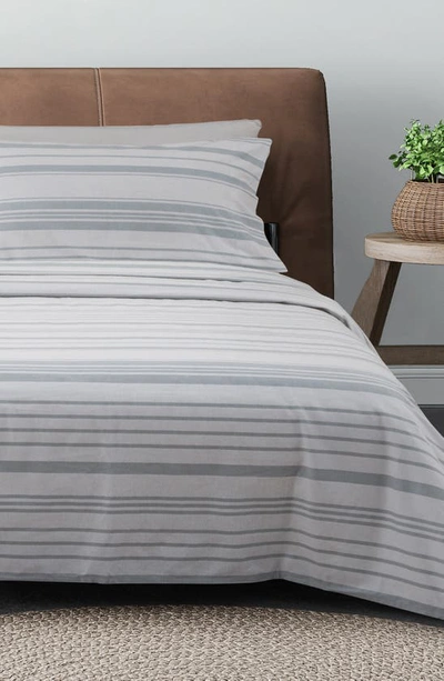 Woven & Weft Turkish Cotton Solid Flannel Sheet Set In Soft Blue - Stripe