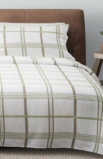 Woven & Weft Turkish Cotton Windowpane Printed Flannel Sheet Set In Windowpane - Olive