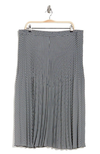 Max Studio Printed Release Pleat Skirt In Blck/ Ble Sml Go Fld