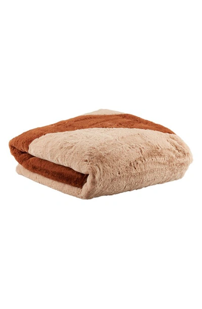Nike Swoosh Faux Fur Throw Blanket In Hemp/ Pecan