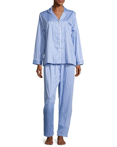 P Jamas Haberdashery Long-sleeve Pajama Set, Blue/white