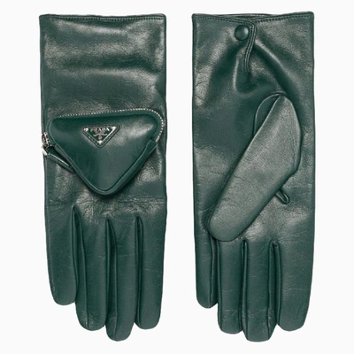 Prada Billiard Green Gloves With Applied Pocket
