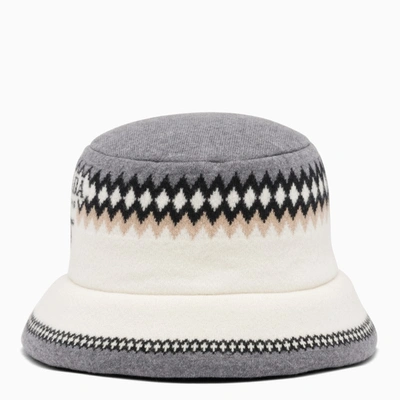 Prada White/grey/camel Motif Bucket Hat In ["grey"/ "white"]