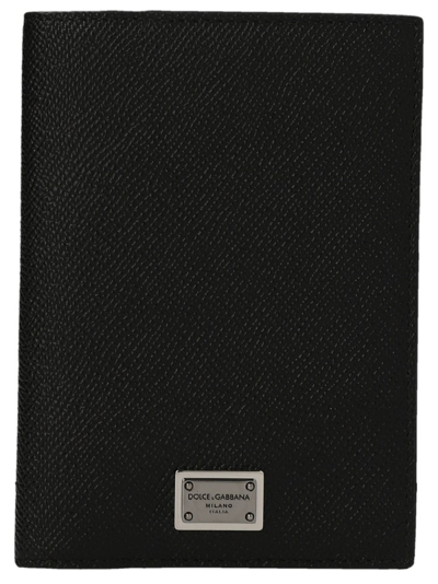 Dolce & Gabbana Logo Plaque Leather Passport Holder In Black