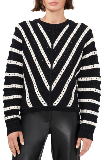 Halogen V-stripe Pattern Sweater In Black/ White Mini Stripe