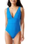 Tommy Bahama Palm Modern V-neck One-piece Swimsuit In Cerulean Crystal