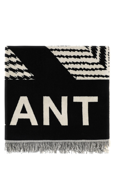 Isabel Marant Logo Detailed Fringed Scarf In Nero