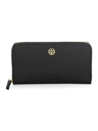 Tory Burch Robinson Zip Continental Wallet In Black/gold