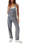 Free People Women's Ziggy Acid-washed Denim Tapered Overalls In Pink Dreams