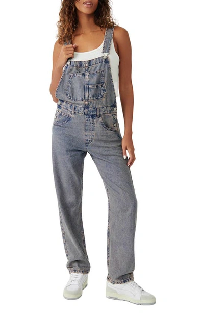Free People Women's Ziggy Acid-washed Denim Tapered Overalls In Pink Dreams