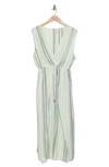 Boho Me Yarn Dye Front Tie V-neck Dress In White/ Jade