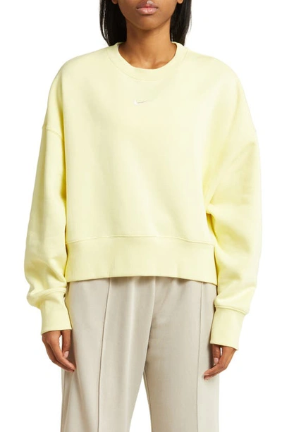 Nike Phoenix Fleece Crewneck Sweatshirt In Lemon Chiffon/ Black
