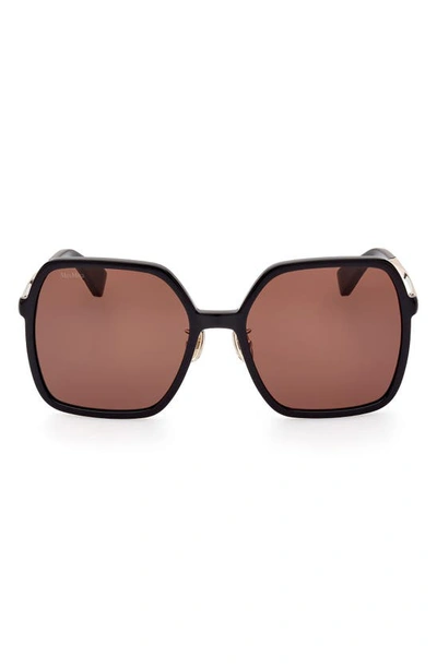 Max Mara 59mm Square Sunglasses In Shiny Black / Brown