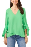 Vince Camuto Flutter Sleeve Tunic In Vibrant Green