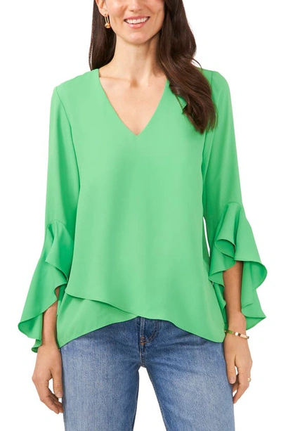 Vince Camuto Flutter Sleeve Tunic In Vibrant Green