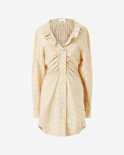 Isabel Marant Coral Check Silk And Cotton Dress In Yellow